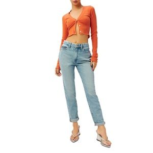 GOOD AMERICAN Womens Blue Denim Distressed Straight Leg High Waist Jeans 10